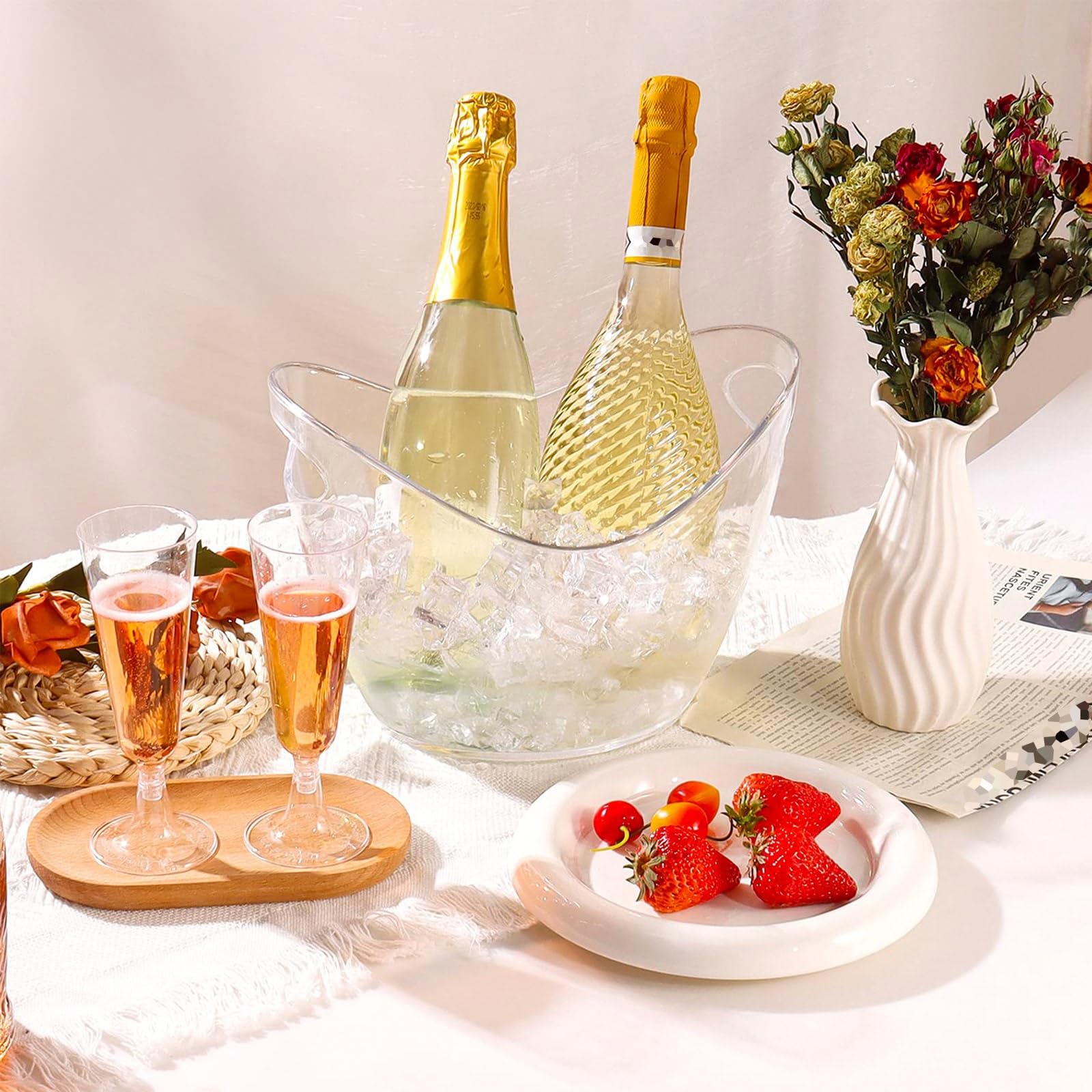 Cubo de hielo transparente de plástico PET de 4 L, 8 L, 12 L, para vino, cerveza, bebidas, perfecto para fiestas, eventos y celebraciones, ligero y elegante