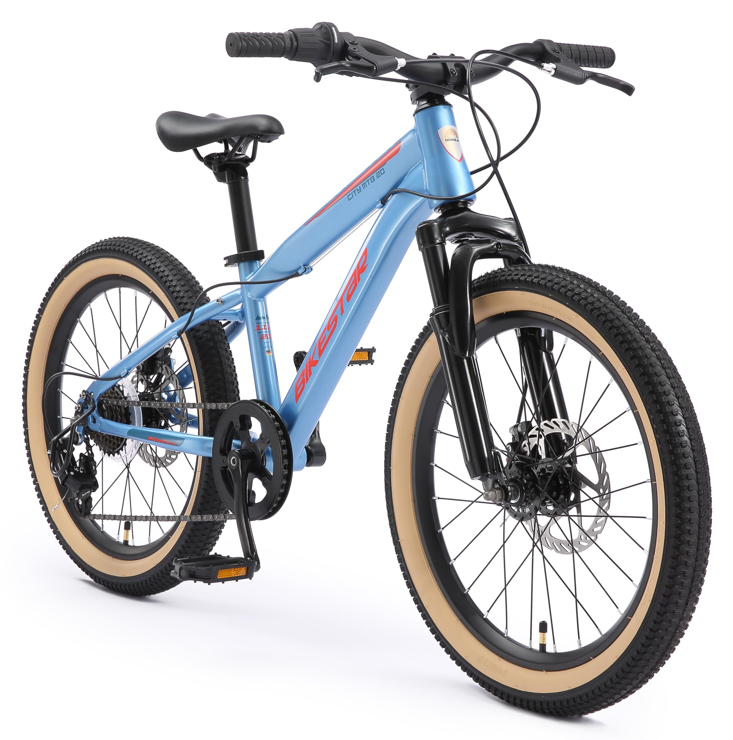 BIKESTAR MTB Mountain Bike 20" Alluminio per Bambini 6-9 Anni | Bicicletta Telaio Pollici 11 velocità Shimano, Hardtail, Freni a Disco, sospensioni
