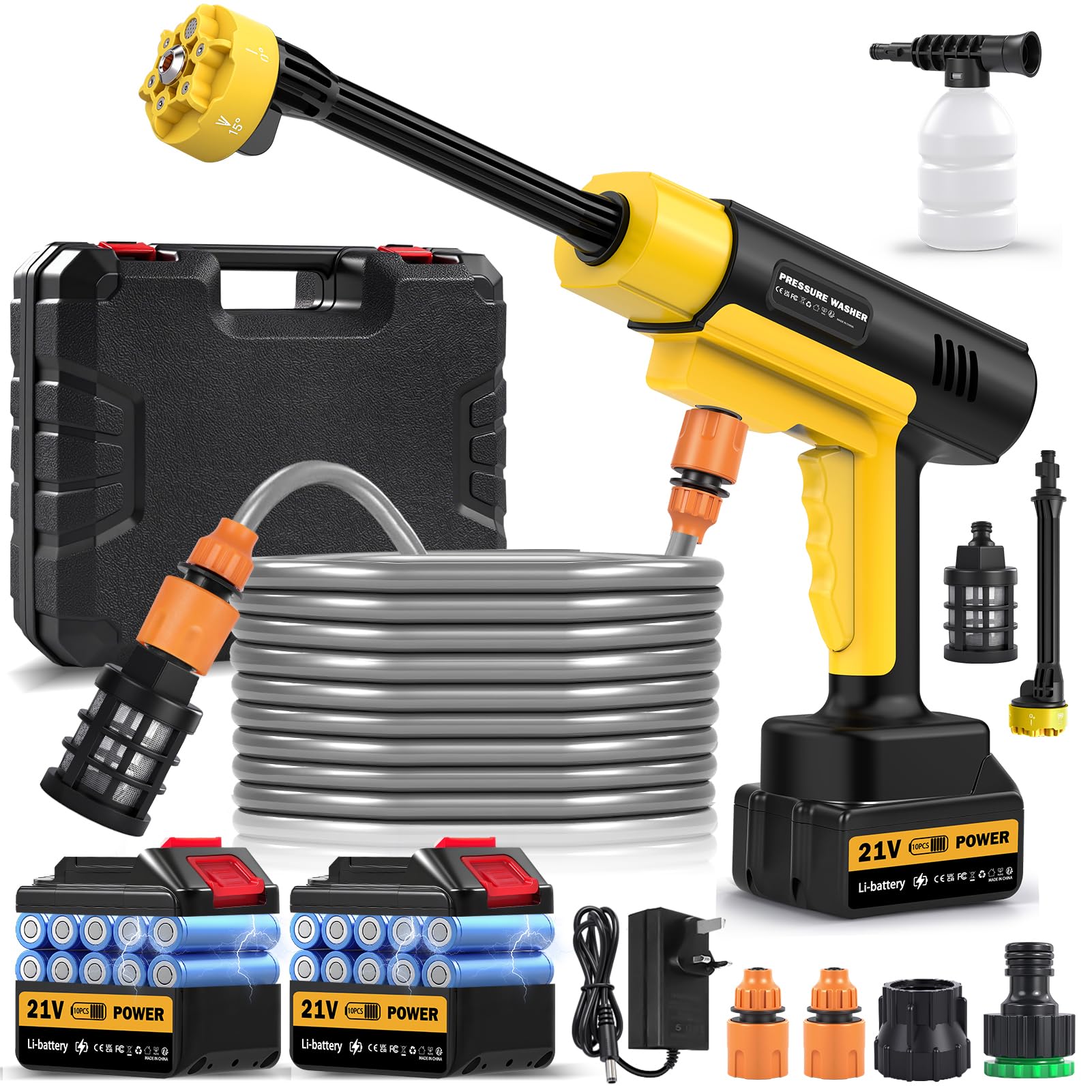 1500W Cordless Pressure Washers with Bucket,2 Batteries & 5m Hose,870PSI Portable Power Washer for Car Bike Patio Garden,High-Efficiency Battery Jet Wash for Outdoor Cleaning — view 11