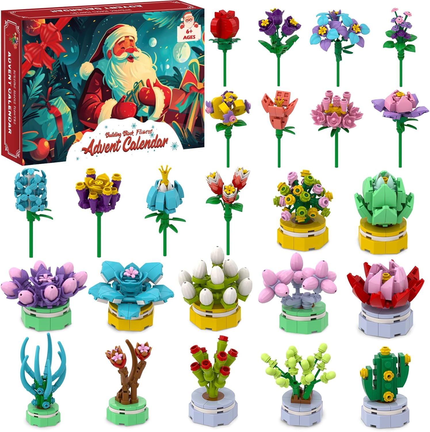 DREACAREFT Advent Calendar 2026 Building Block Flowers for Kids, 24 Days of Christmas Countdown Building Blocks, 24 Kinds of Flowers and Succulents, Unique Fun Advent Calendar Kids Teens Girls Boys