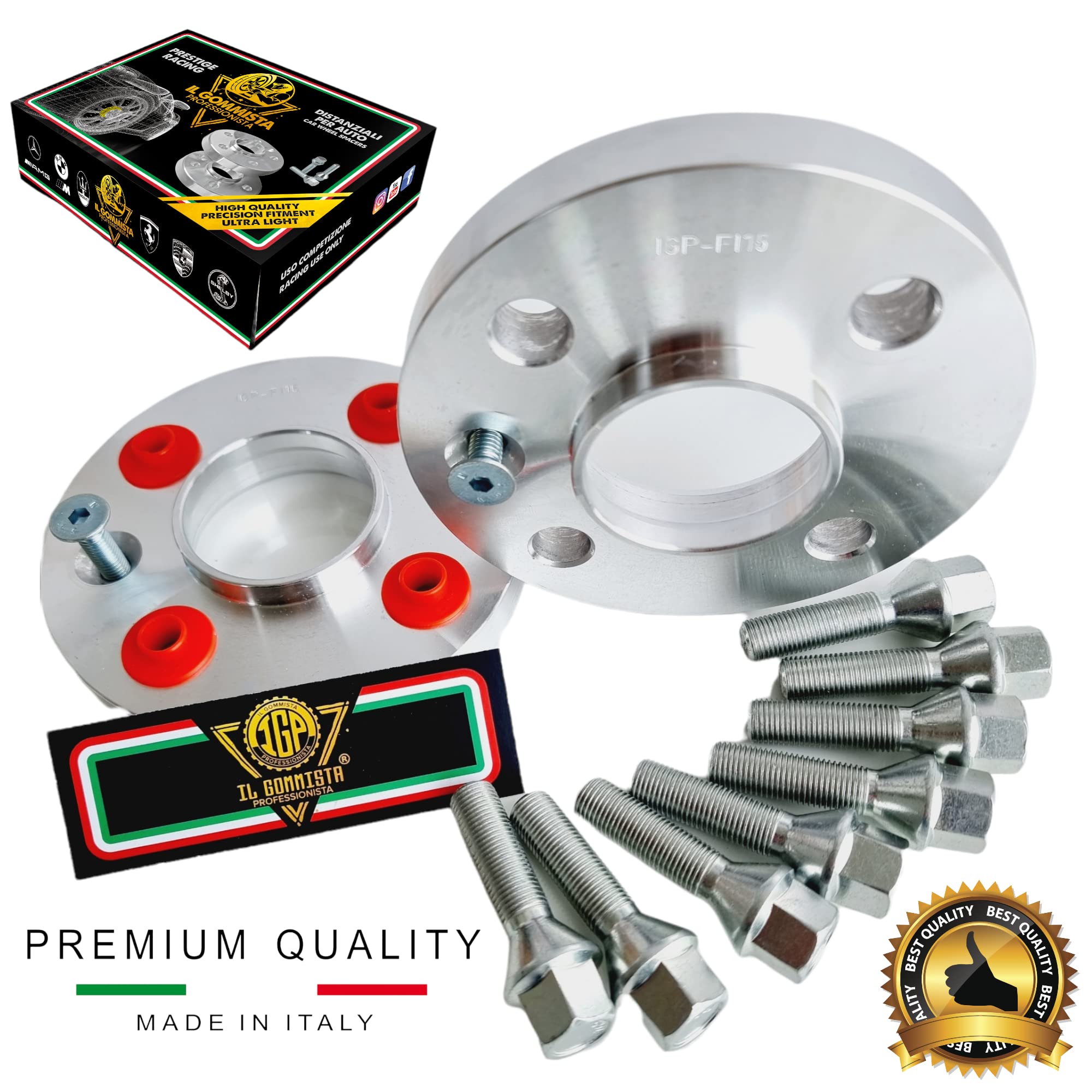 IGP 4 DISTANZIALI 20+20 mm 4 x 100 mozzo 56.6 + 16 BULLONI M12 x 1.5 CONICO compatibili con FIAT GRANDE PUNTO + EVO + ABARTH ok auto cerchi in lega