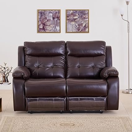 Home Centre Blake Half Leather 2-Seater Recliner - Dark Brown