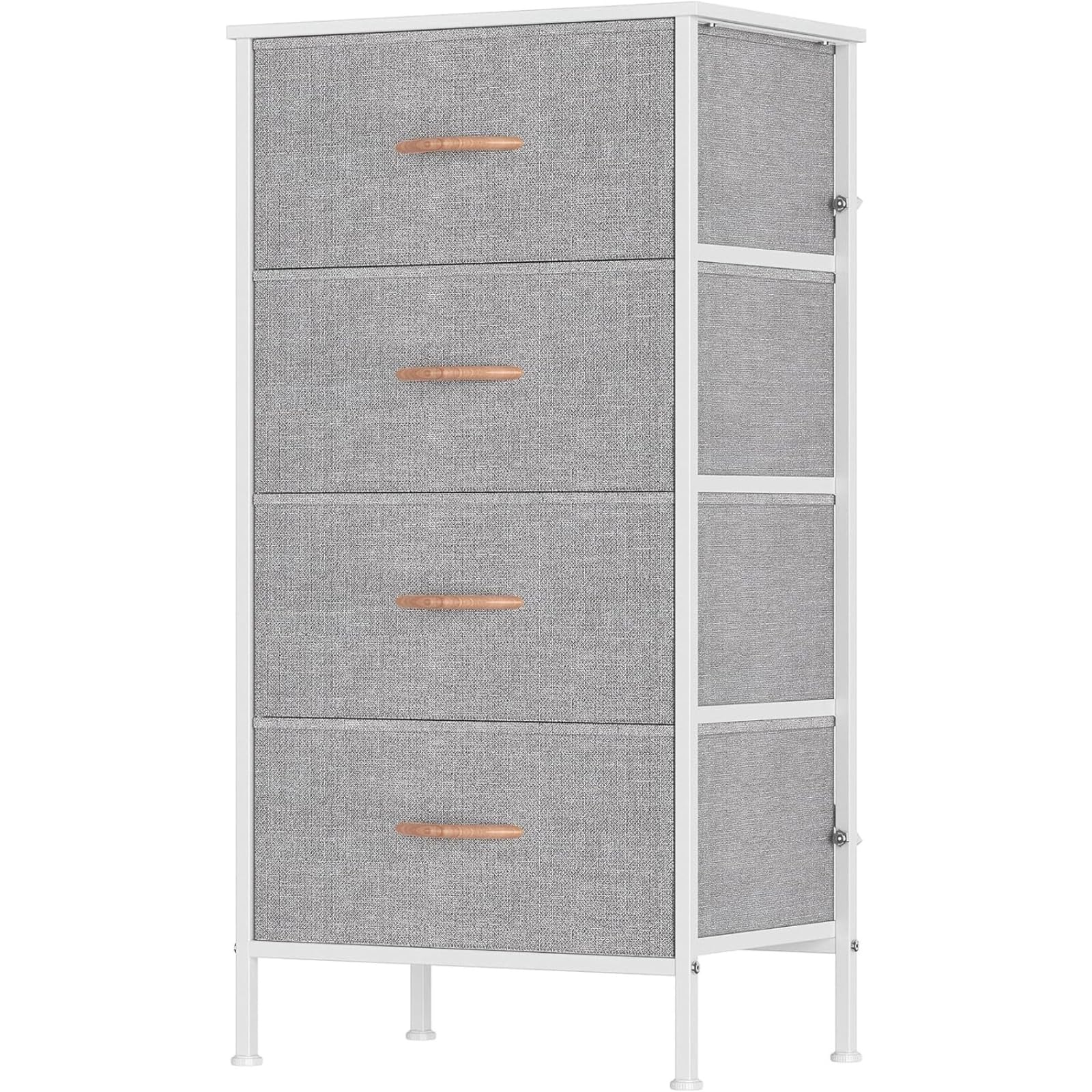 Feonase Chest of Drawers with 4 Fabric Drawers, Large Bedroom Dresser with Wooden Top & Sturdy Metal Frame, Tall Storage Organizer Unit for Bedroom, Living Room (Light Gray)