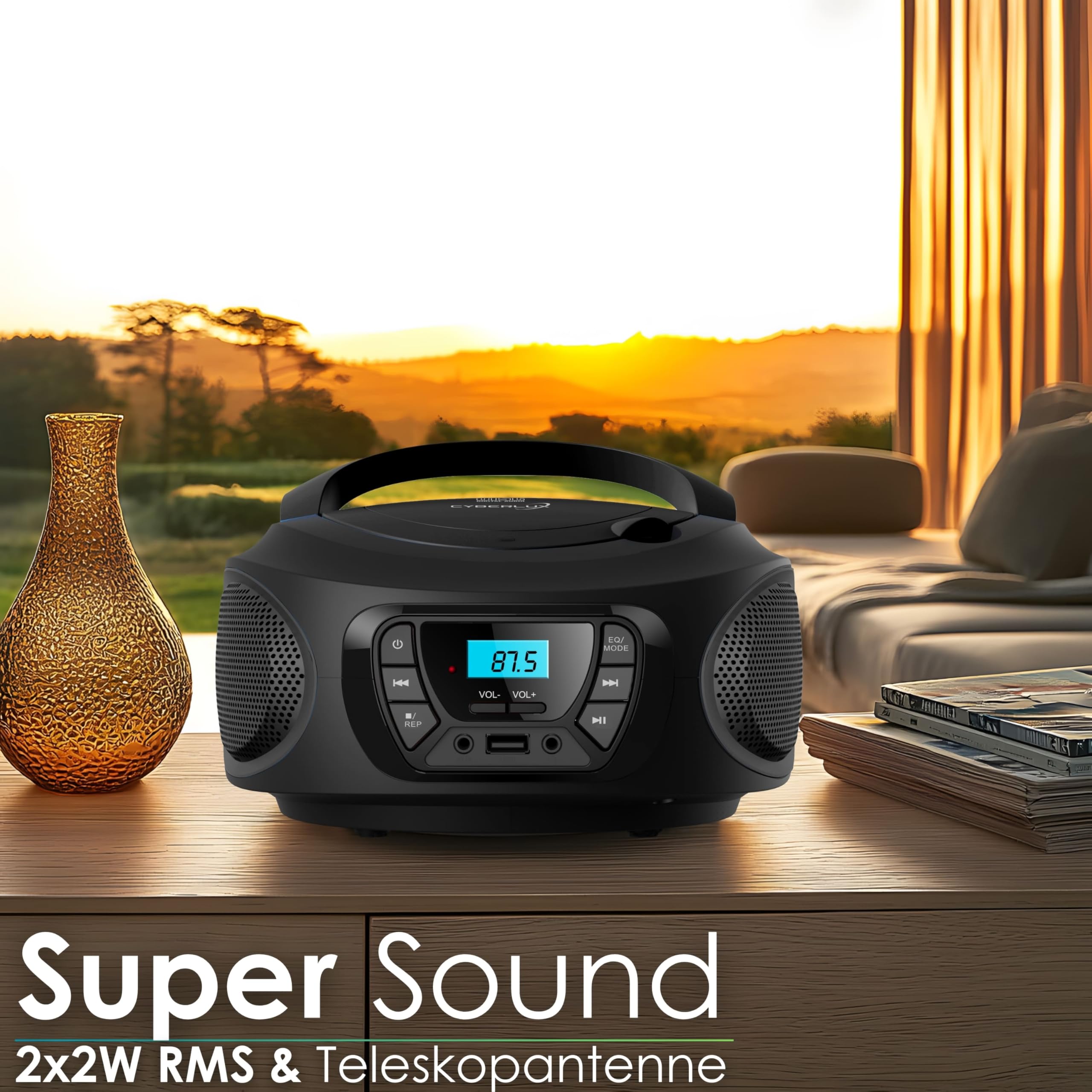 Boombox lettore portable CD/CD-R - USB - FM radio - ingresso AUX-IN - uscita cuffie - radio bambini - stereo - sistema compatto