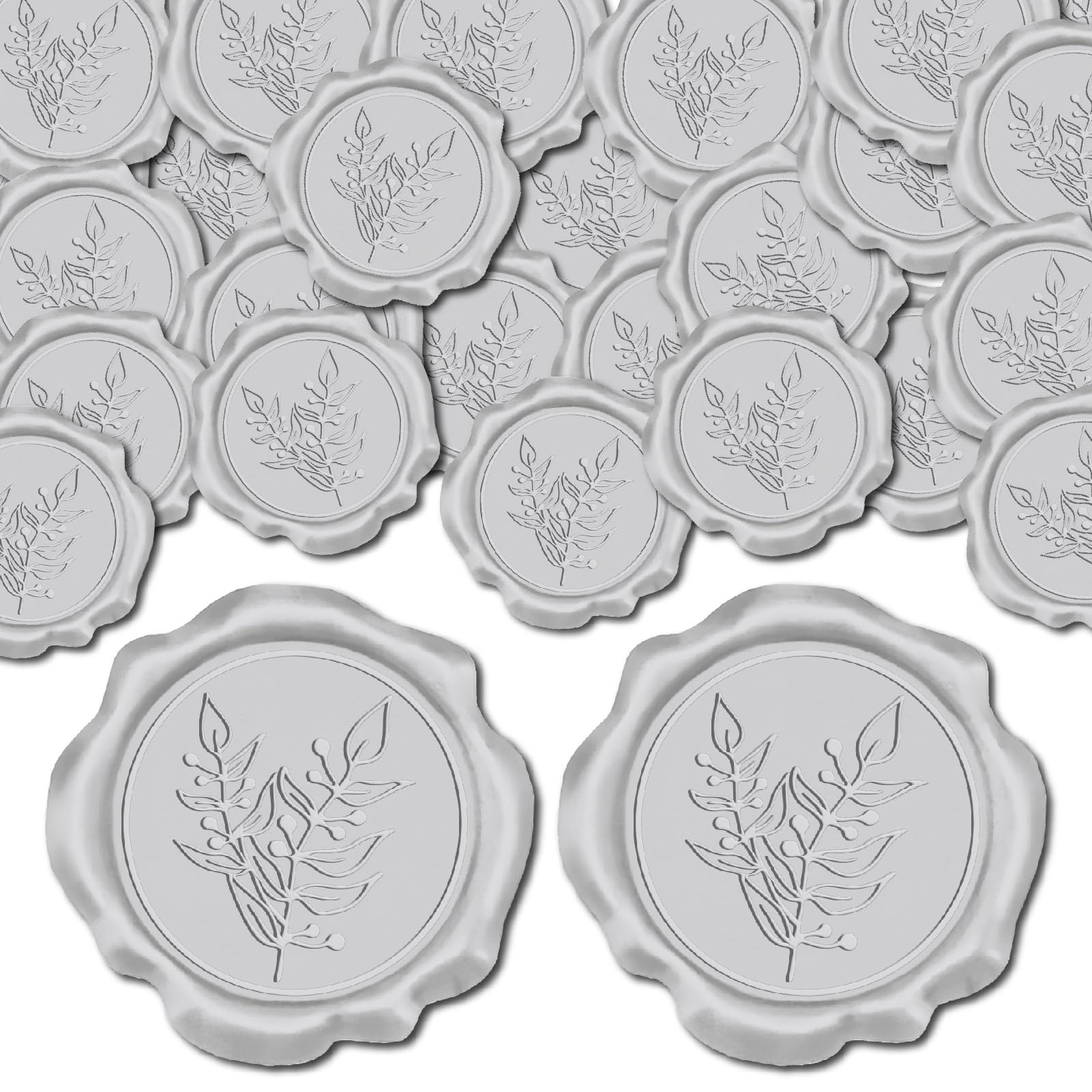CRASPIRE 50pcs Silver Wax Seal Stickers Wedding Invitation Envelope Sealing Stickers Eucalyptus Decoration Stickers Adhesive Envelope Decor for Christmas Birthday Party Craft Scrapbook