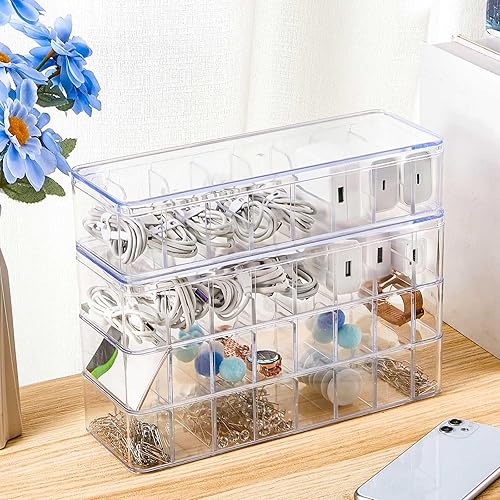 Miniatura 4 de Tatuo 6 Pcs Cable Organizer Box with Wire Ties, Plastic Cord Storage Box with Lid, Electronics Organizer for Home Office Desk Organizers and