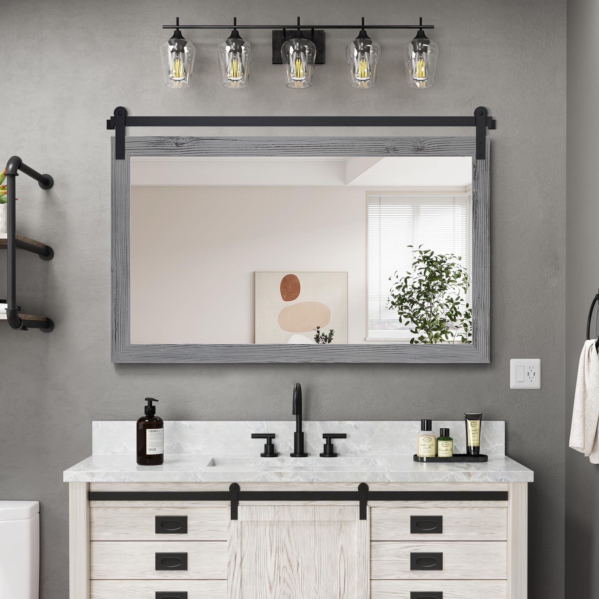 COGOOD Farmhouse Bathroom Mirrors for Over Sink - 30 x 45 Grey