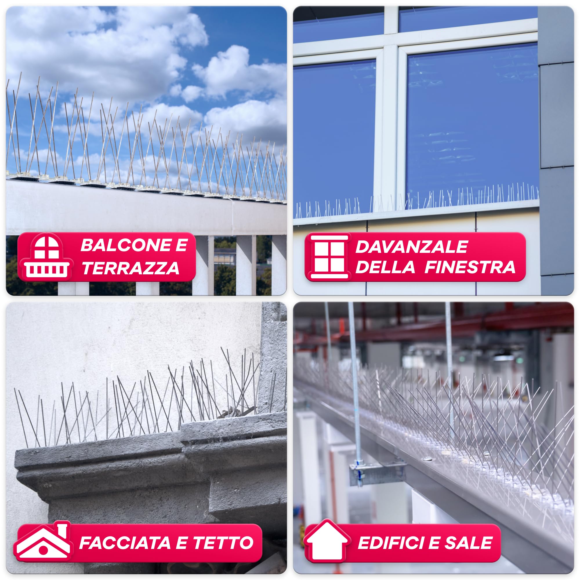 GEROBUG Dissuasori per Piccioni in Acciaio Inox 10m - Spuntoni Anti Piccioni per Balcone, Tetto e Grondaia - Protezione Efficace contro Piccioni e Uccelli