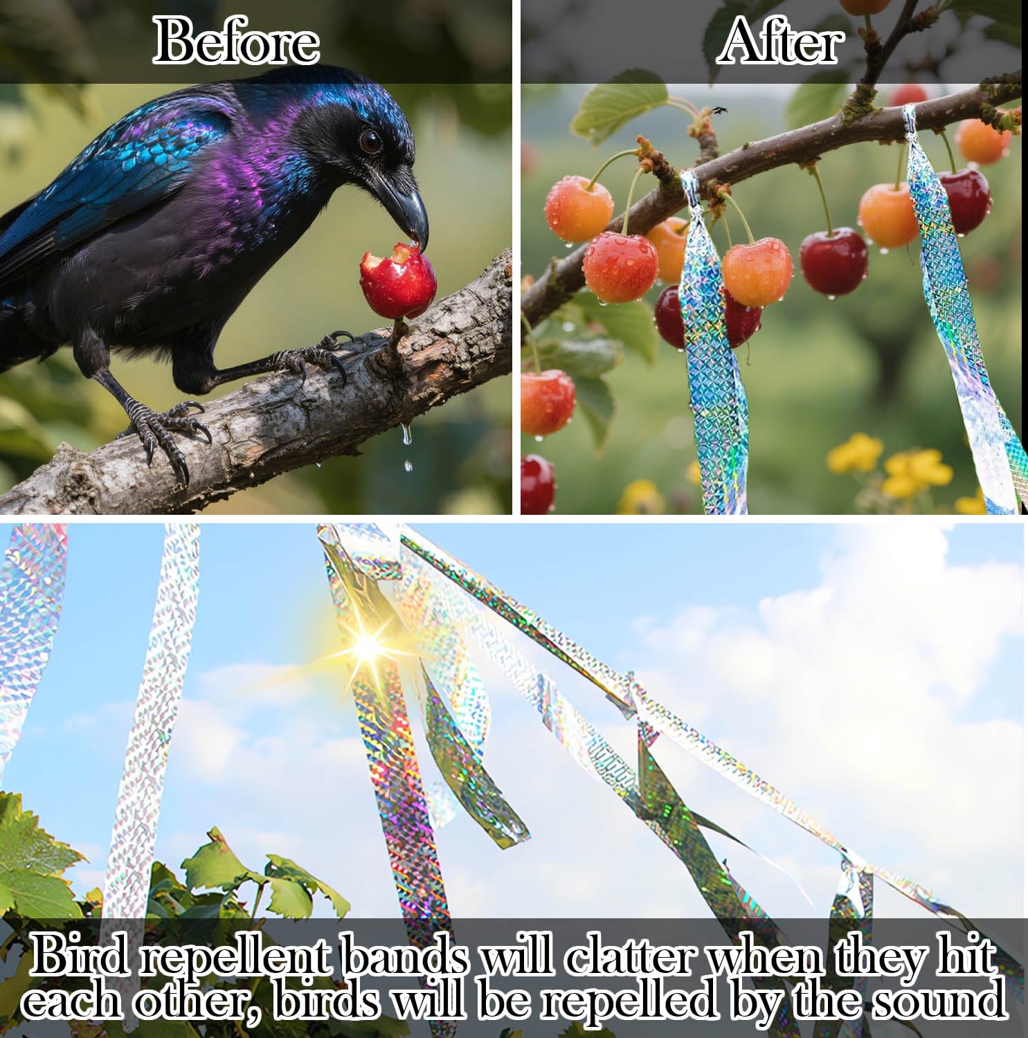 4 Piezas Cinta Reflectante Anti Palomas（2.4cmx80m） Repelentes para Pájaros,Cinta Espantapájaros丨Cinta Repelente De Aves Reflectante De Doble Cara.