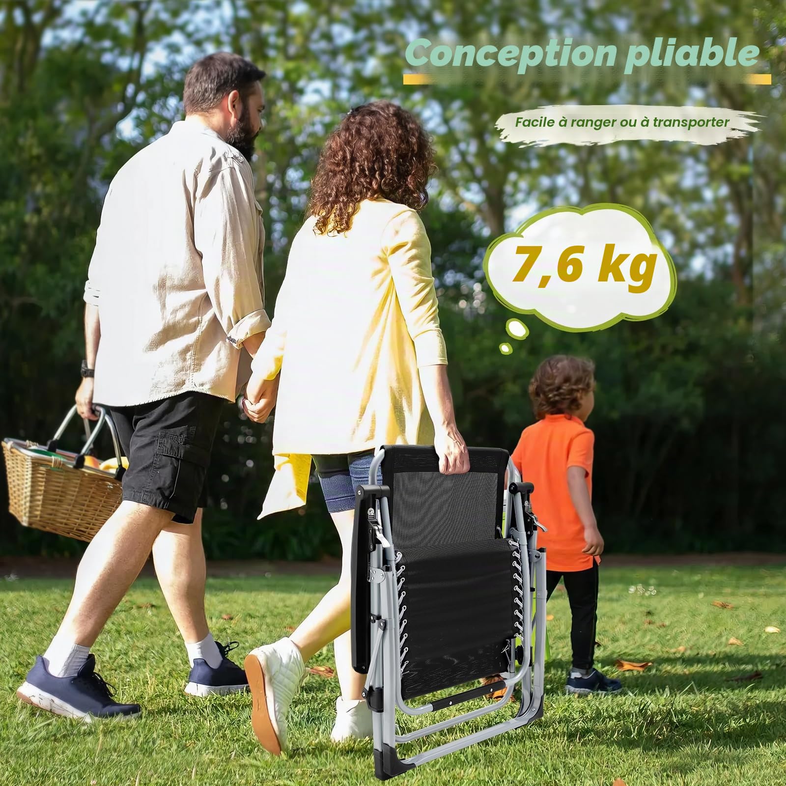 Lischwert Chaises de jardin Zéro Gravity, charge 199 kg, inclinables en textilène, appuie-tête réglable, support pour tasses et téléphone, chaise longue pliable (noir mat)