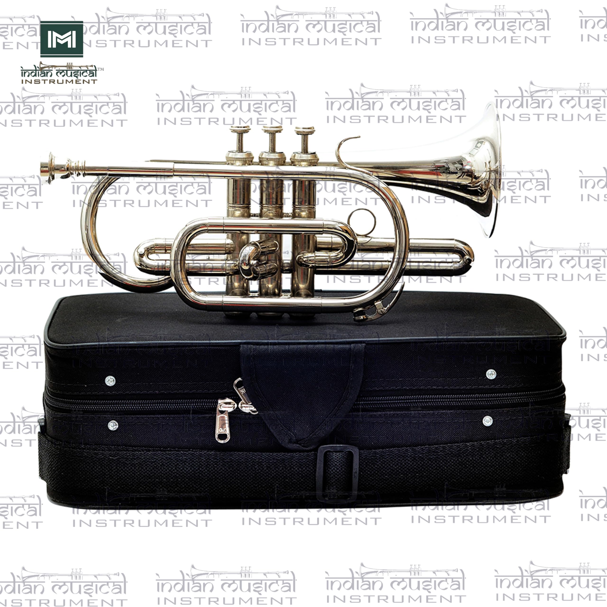 Strumento musicale indiano tromba cornetta 3 valvole, passo in Sib, qualità premium con bocchino e custodia per il trasporto, argento