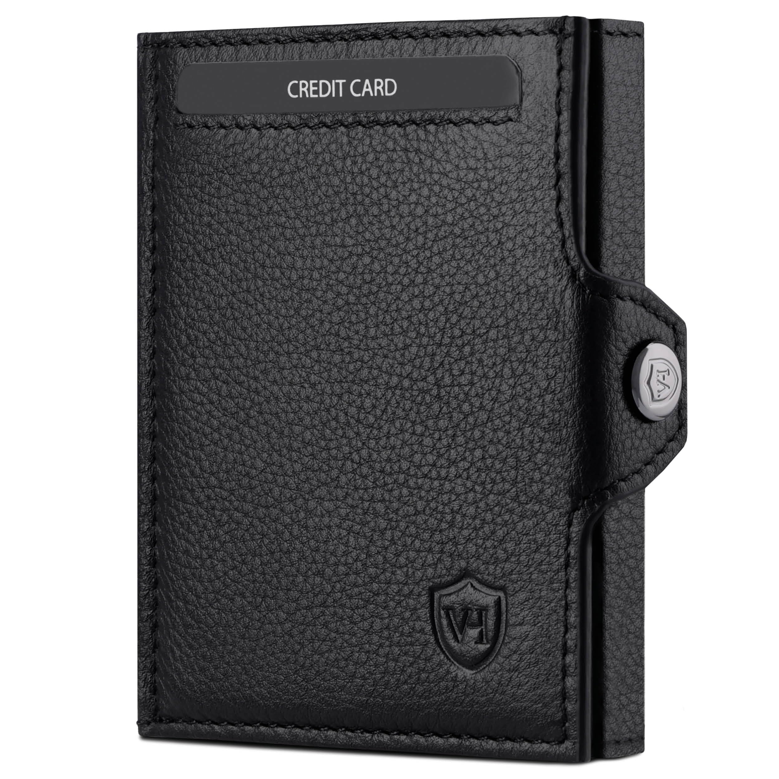 VON HEESEN Slim Wallet with XL Coin Compartment, Black black XL coin compartment