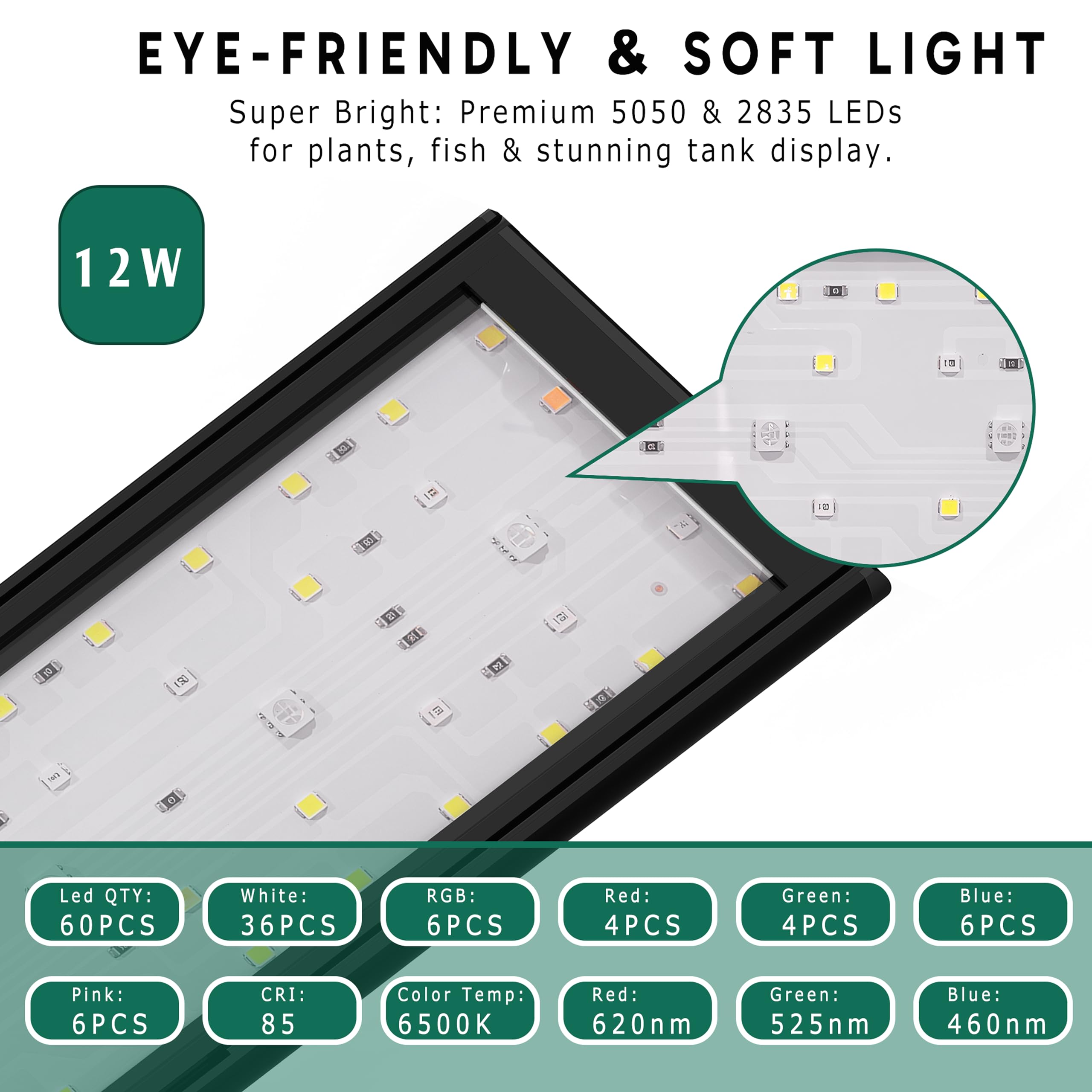 NEOAQLUX 24/7 LED Aquarium Light for 12-18 Inch Plant & Fish Tank IP68, 12-Color & Gradient & Full Spectrum with Sunrise-Daylight-Moonlight, Auto On/Off, Brightness, Extendable Brackets for Freshwater - image 4