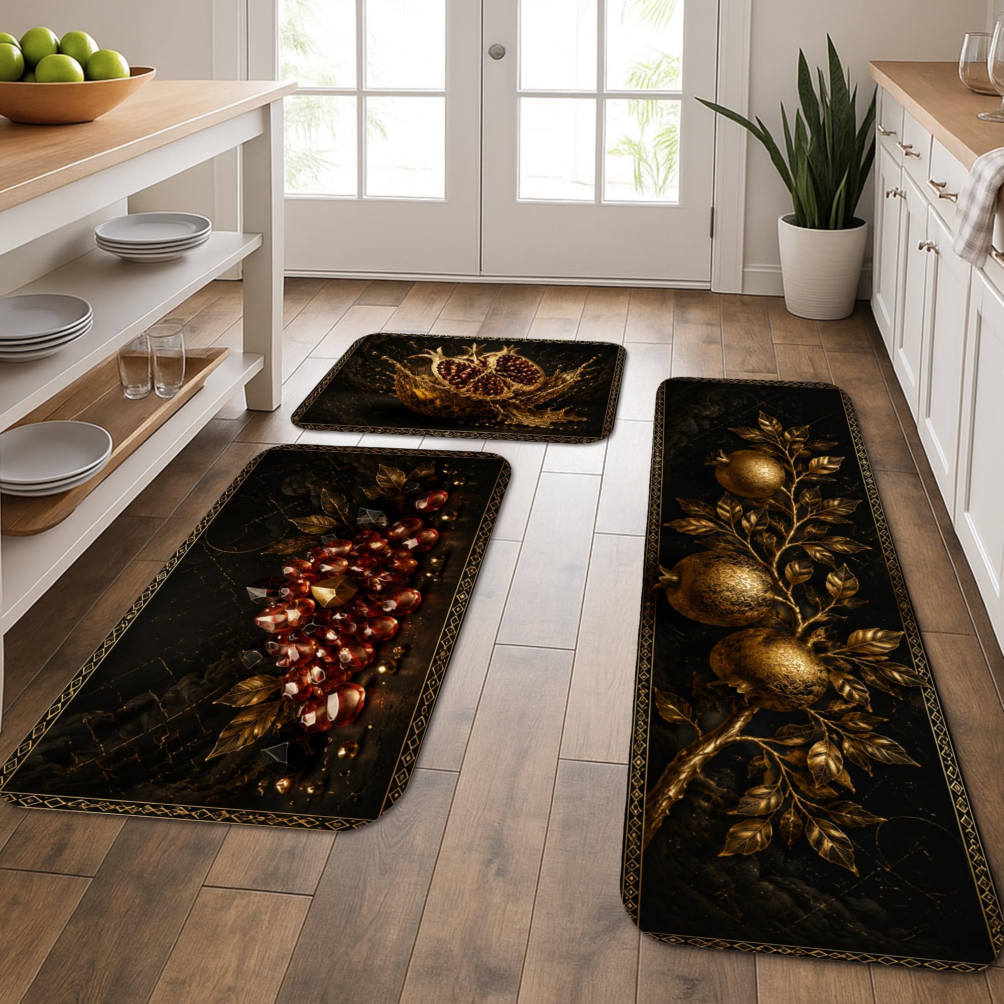 Tapis de cuisine lavable et confortable coussin de sol vintage grenade lot de 3