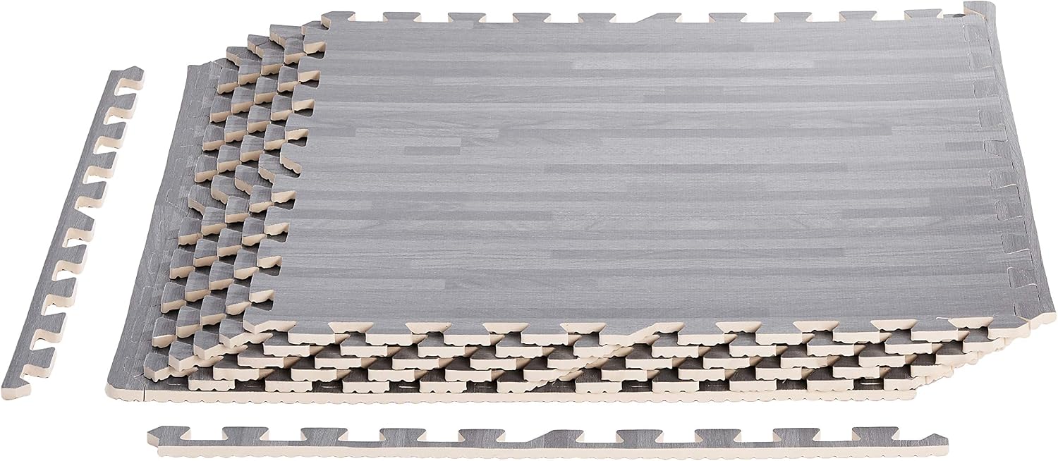 Amazon Basics Wood Print Foam Puzzle Mat Interlocking Tiles