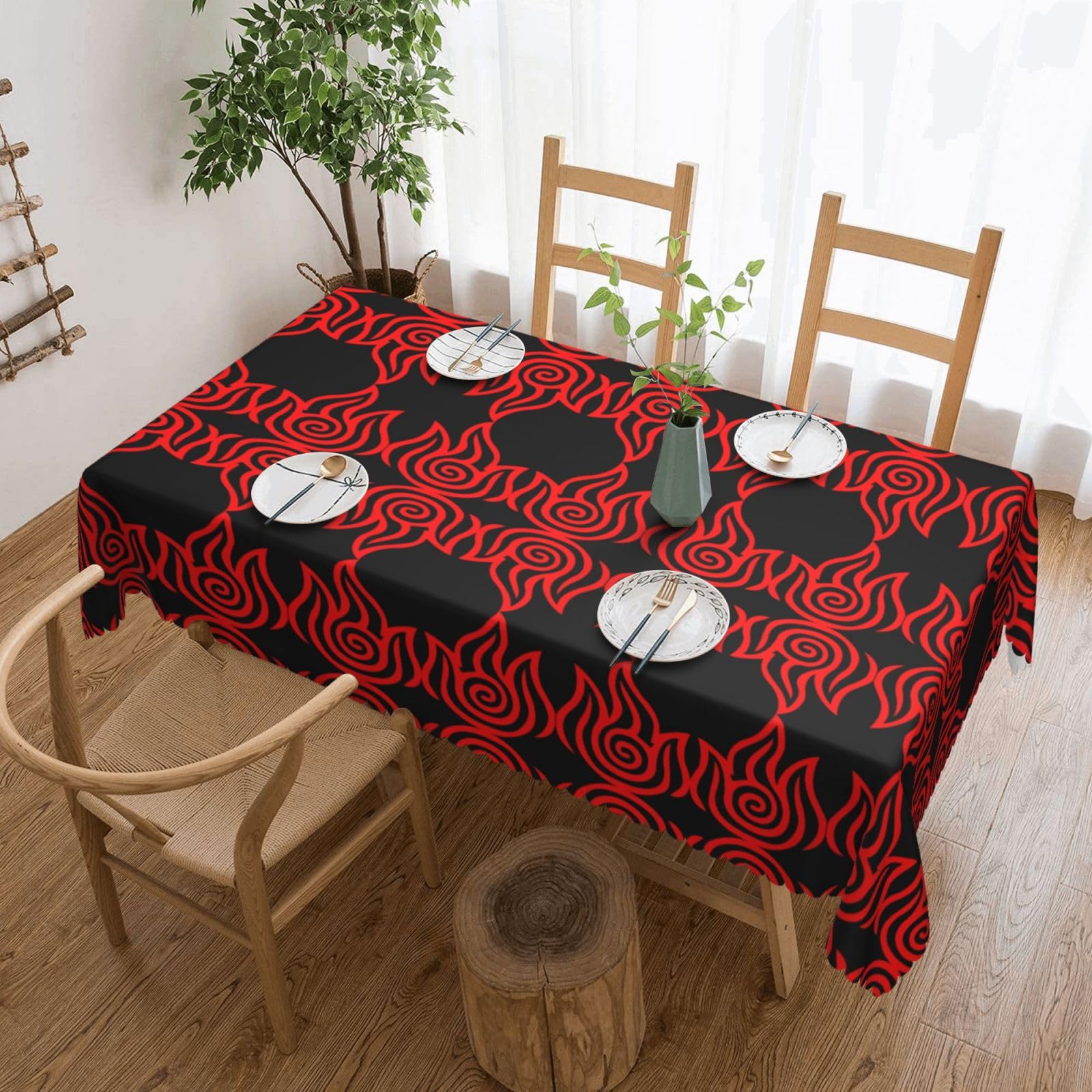 LPLSNWS fire Patterned square lace tablecloth, oil-resistant, washable, suitable for home use as a dining table cover.