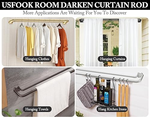 Miniatura 5 de USFOOK Barras de cortina dobles doradas, opacas para ventanas de 32 a 58 pulgadas, barra de cortina de oscurecimiento de habitación de 68 pulgadas