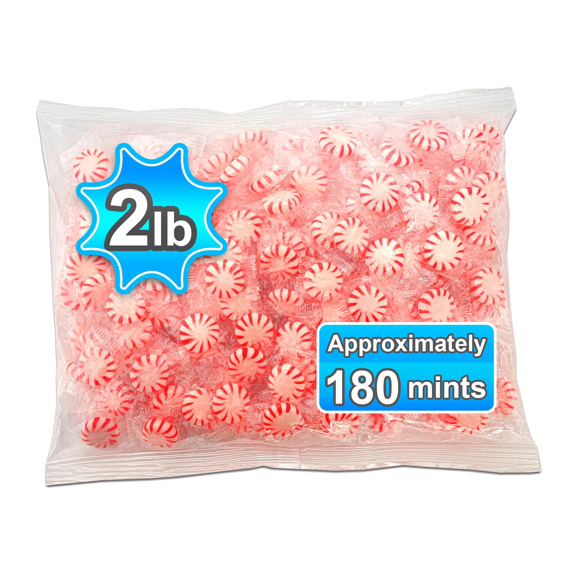 Peppermint Starlights Candy Mints. Real Peppermint Oil Infused Candies, 2lb. Bag, Hard Candy, (Size-2 Pounds)
