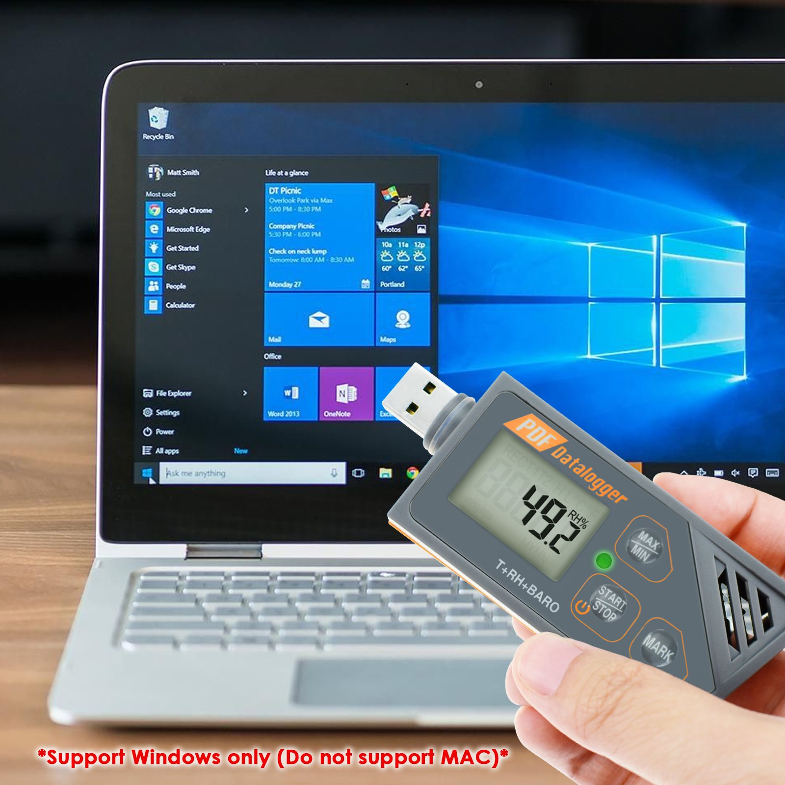 Registrador de datos de temperatura y humedad USB con sensor de presión atmosférica IP65, impermeable, informes CSV y PDF de alta precisión