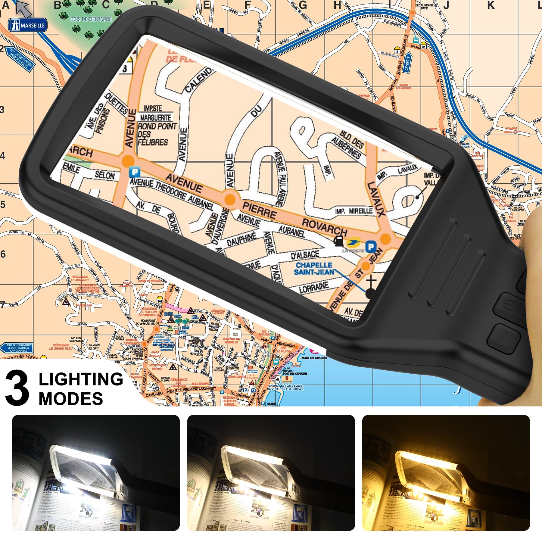 Lupa recargable de 15 aumentos con luz, lente de página de vidrio real, 3 modos de color regulable continuamente, lupa de mano iluminada para leer impresiones pequeñas, personas mayores con