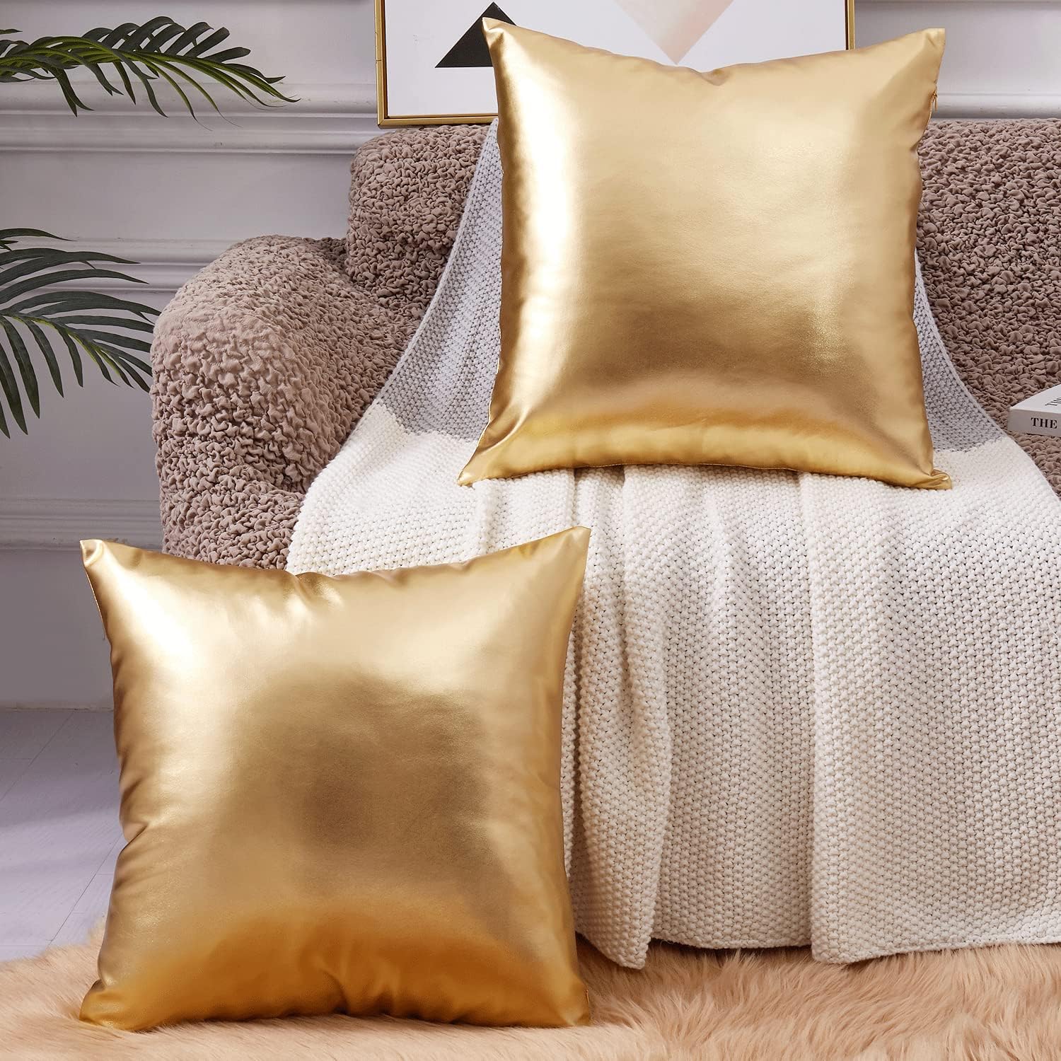 EUCIOR Decorative Pillow,Gold Pillow Covers 18x18,Decorative Throw Pillow Covers Modern Metallic Shiny Cushion Cover,Throw Pillows for Bed Couch Sofa,Gold Pillows