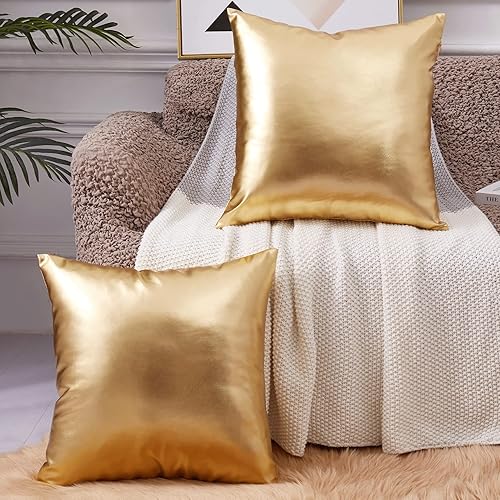 EUCIOR Almohada Decorativa, Fundas de Almohada Doradas 20x20, Fundas de Almohadas Decorativas de Tiro Modernas Metálicas Brillantes Funda de Cojín,