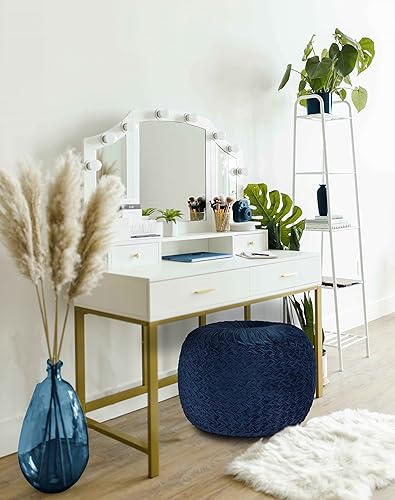 Miniatura 7 de COTTON CRAFT Puf otomano de terciopelo para reposapiés, plisado, cómodo, puf redondo, relleno bohemio, moderno, de felpa marroquí, para decoración