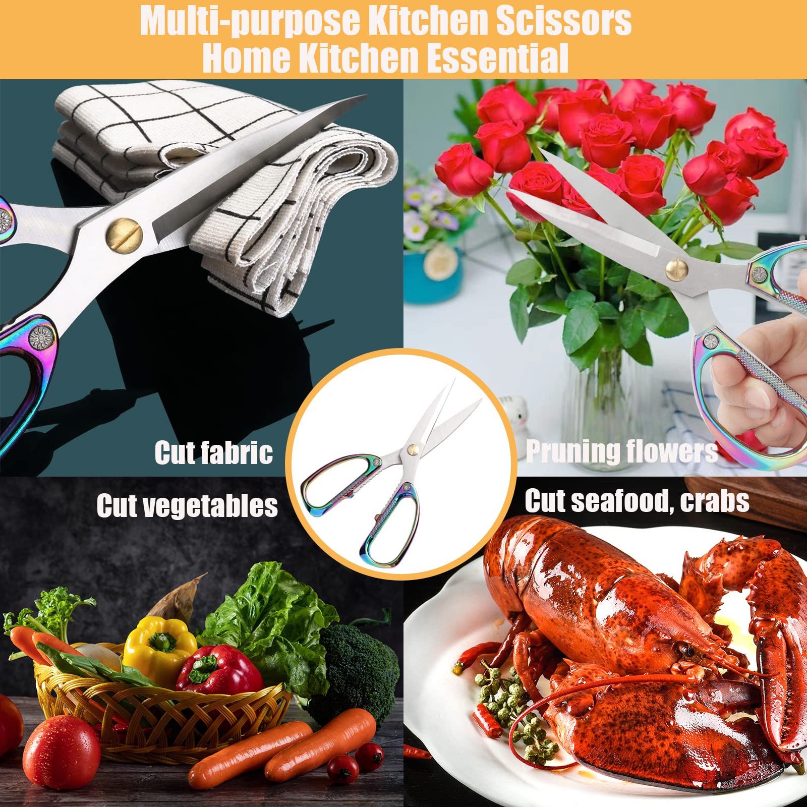 Juego de 2 tijeras de cocina de alta resistencia, tijeras de aves de corral, tijeras de cocina profesionales, tijeras de cocina aptas para lavaplatos, tijeras de acero inoxidable