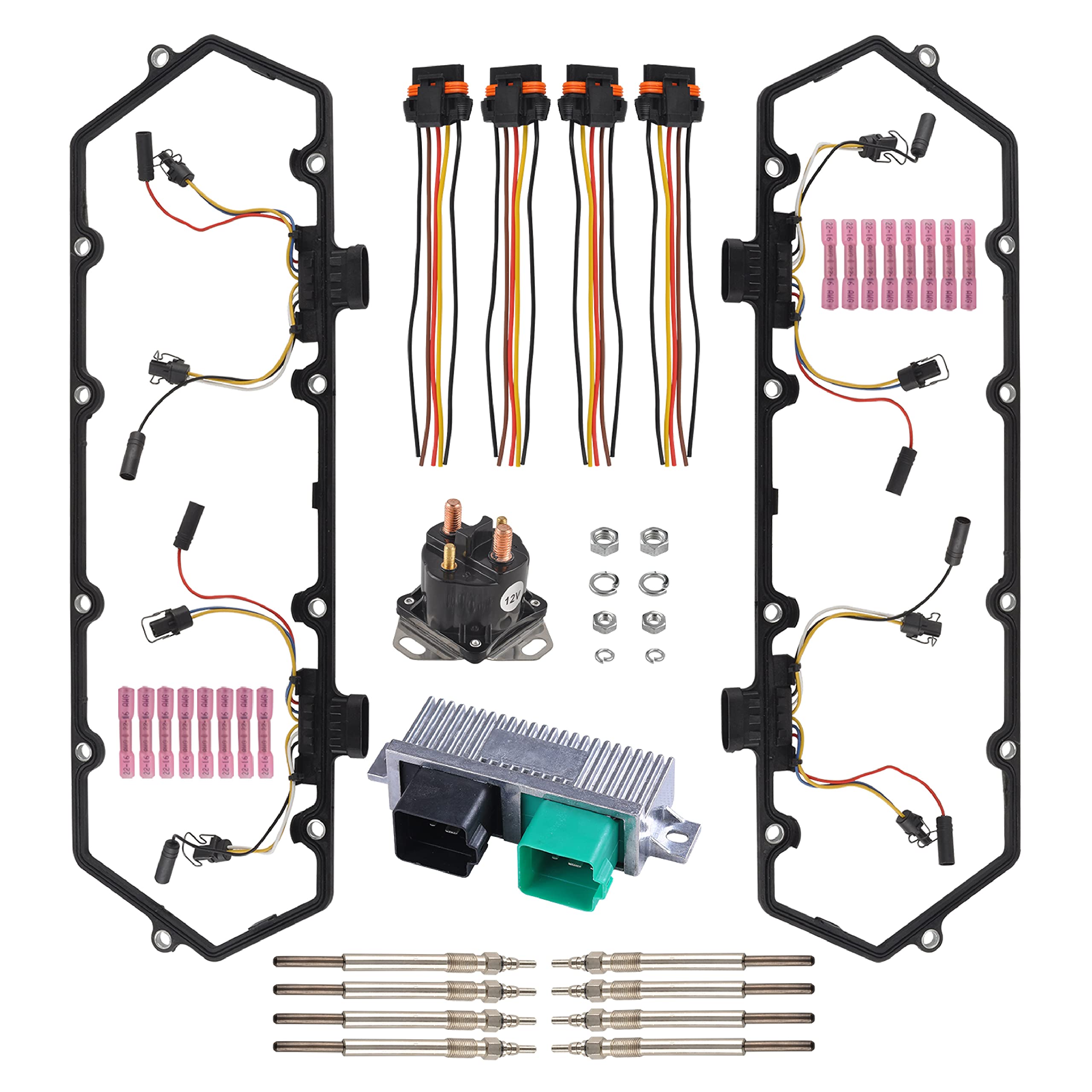 FGJQEFG Injector Glow Plug Harnesses + Valve Cover Gaskets + Relay Solenoid + Controller