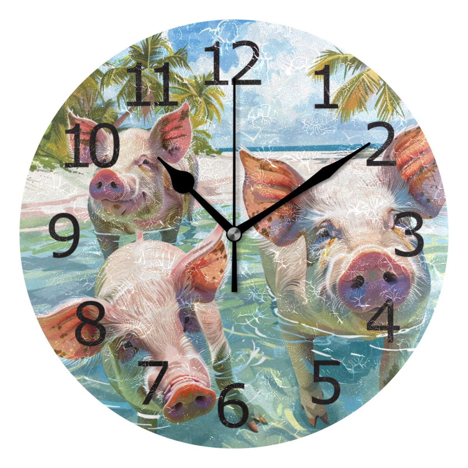 Horloge murale sans tic-tac silencieuse 25cm motif palmier déco moderne