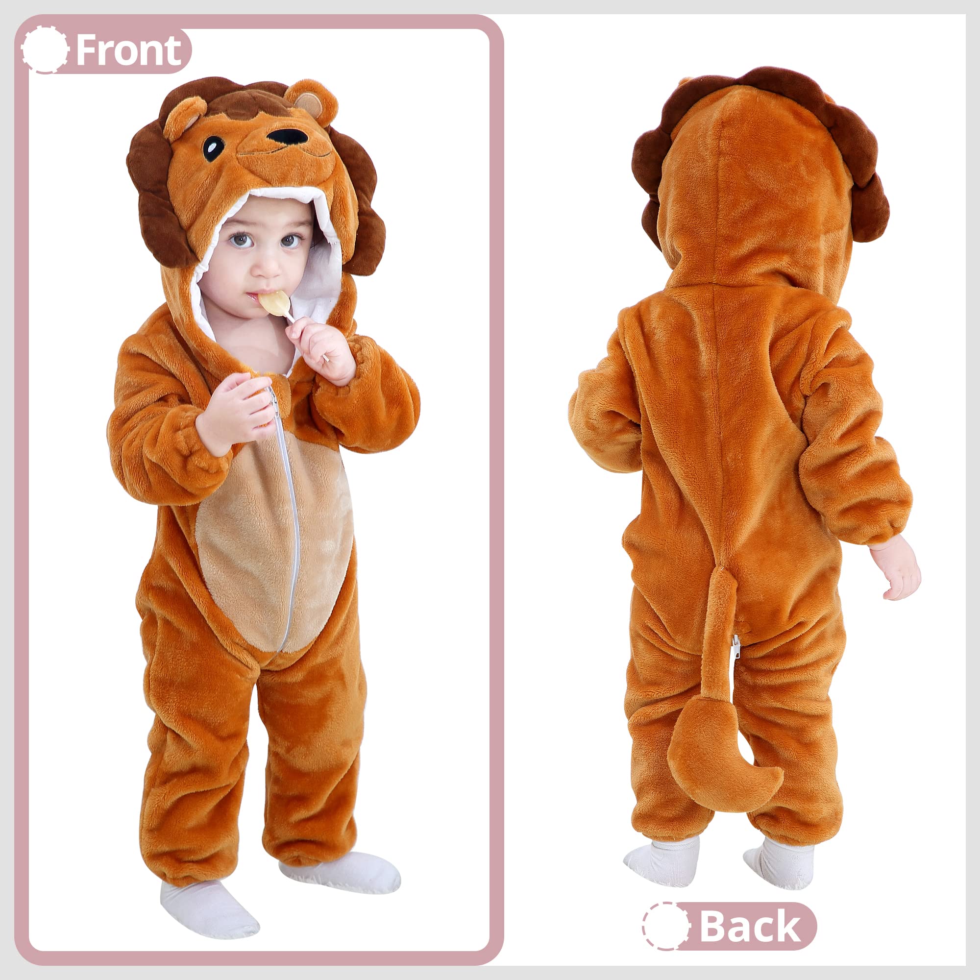 l'hiver Unisexe Bébé Grenouillère à Capuchon Animal 0-36 Mois | Tout-Petit Halloween Flanelle Cosplay Combinaison,Garçons Filles Dessin Animé Déguisement,Mignonne Barboteuse