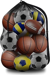 BROTOU Extra Groß Fußball Ballnetz für 10-15 Bälle, Große Tasche Ballsack mit Kordelzug und Schultergurt, Mehrzweck Ballta...