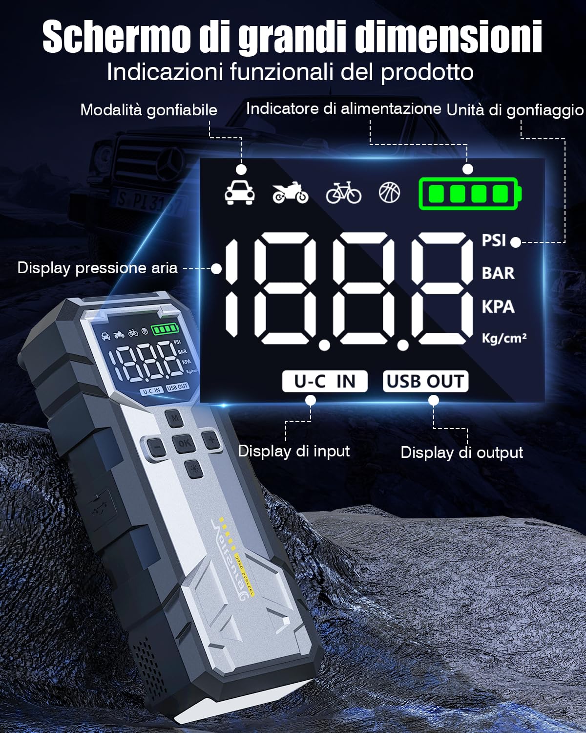 7000A Booster Avviamento Auto con Compressore 160PSI, VoltSurge Avviatore Emergenza per Auto (Fino a ALL Gas/10.0L Diesel), 12V Starter Batteria con Torcia