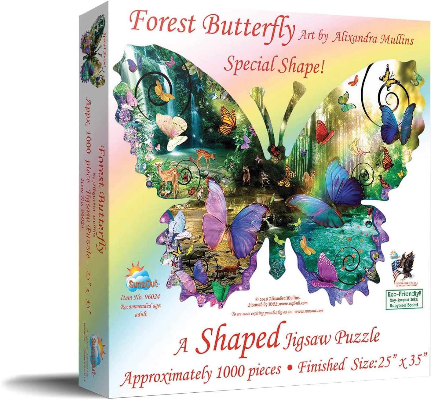 SUNSOUT INC - Forest Butterfly - 1000 pc Special Shape Jigsaw Puzzle by Artist: Alixandra Mullins - Finished Size 25" x 35" - MPN# 96024