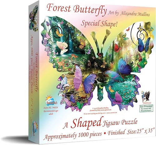 Miniatura 2 de SUNSOUT INC - Forest Butterfly - Rompecabezas de 1000 piezas con forma especial por artista: Alixandra Mullins - Tamaño acabado 25 x 35 pulgadas -