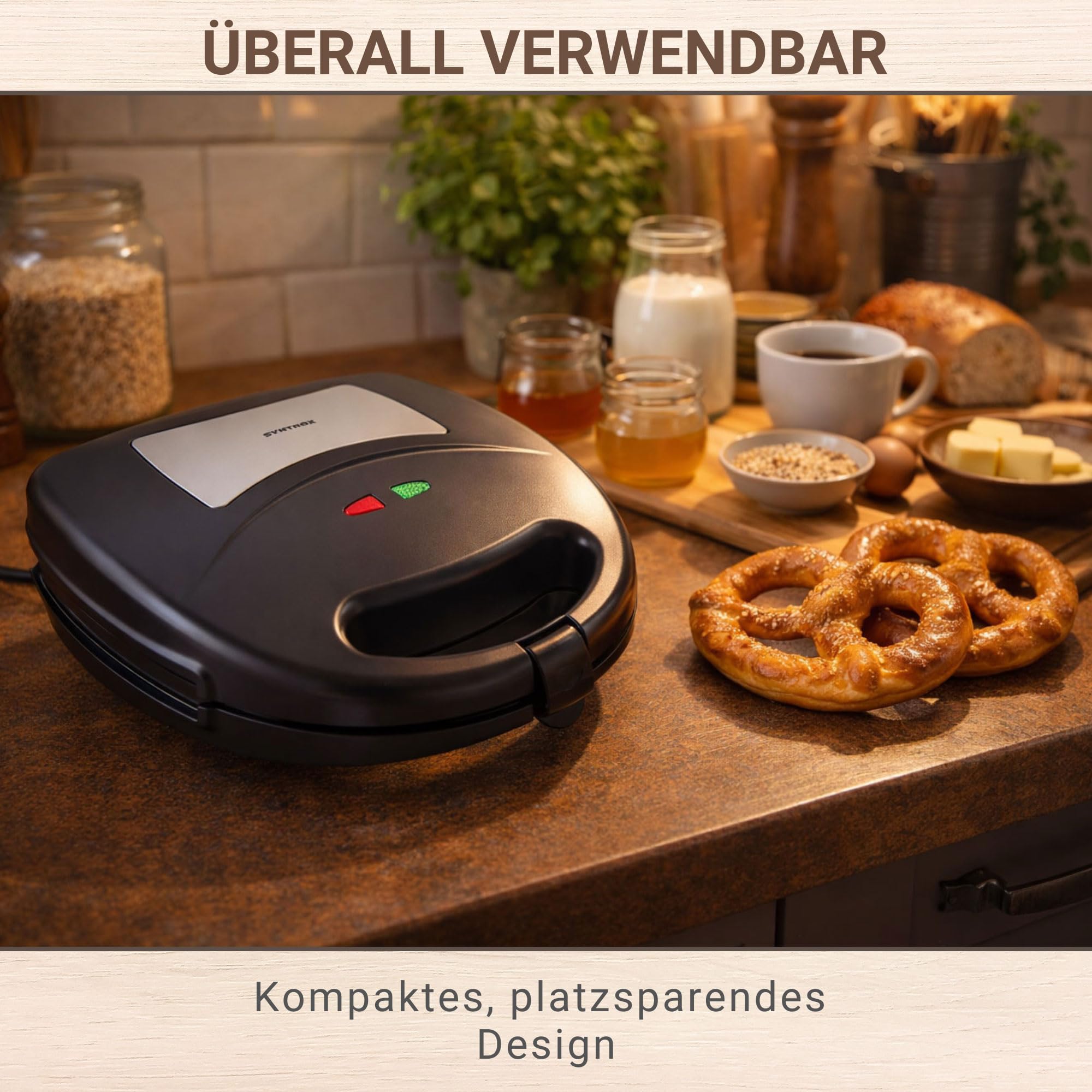 Syntrox Germany SM-1300W-Soft-Brezel Maker mit antihaftbeschichteten Wechselplatten für 2 große Brezeln