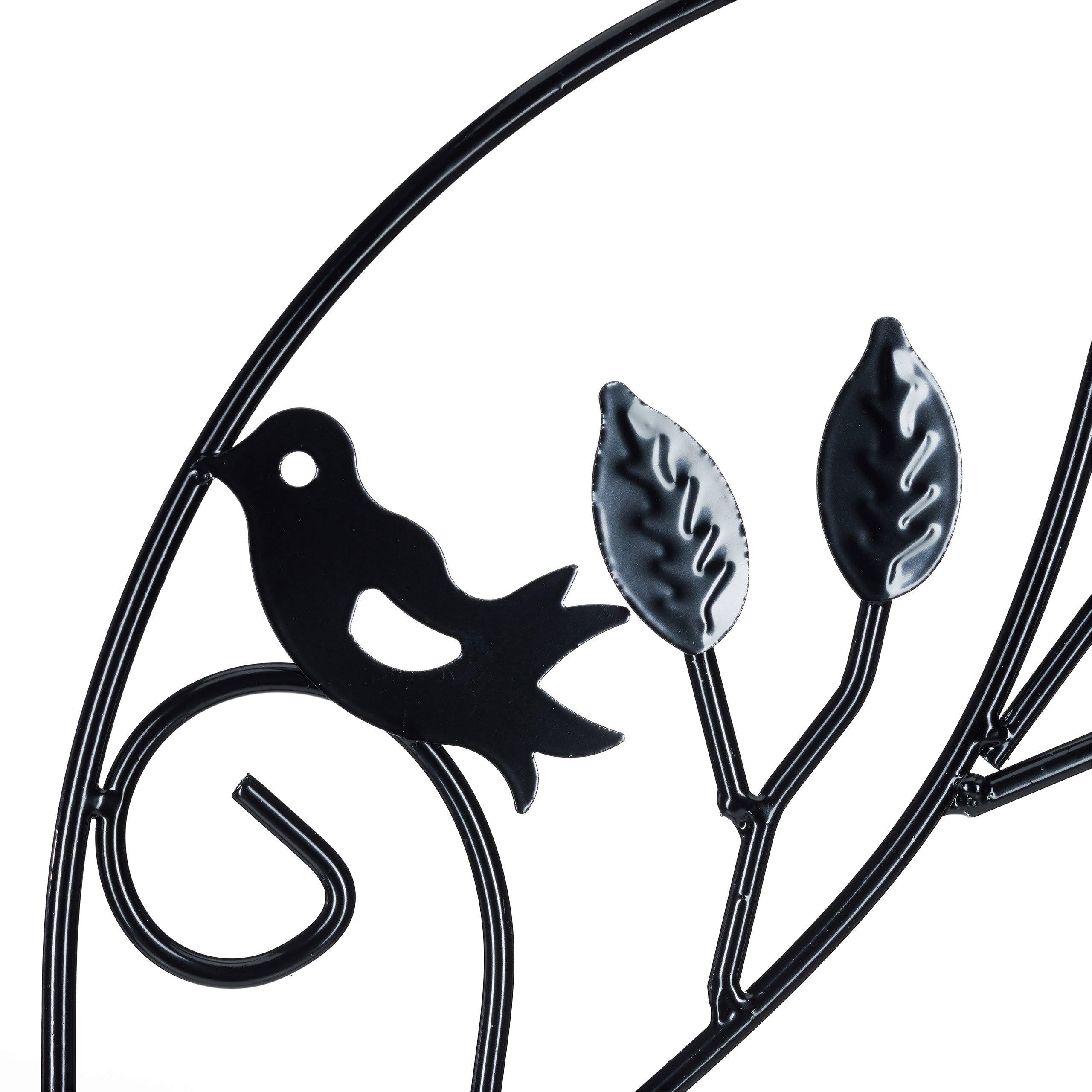 Relaxdays Enrejado metálico para jardín, Soporte para trepadoras, 120 x 40 cm, Decorado con pájaros, Negro