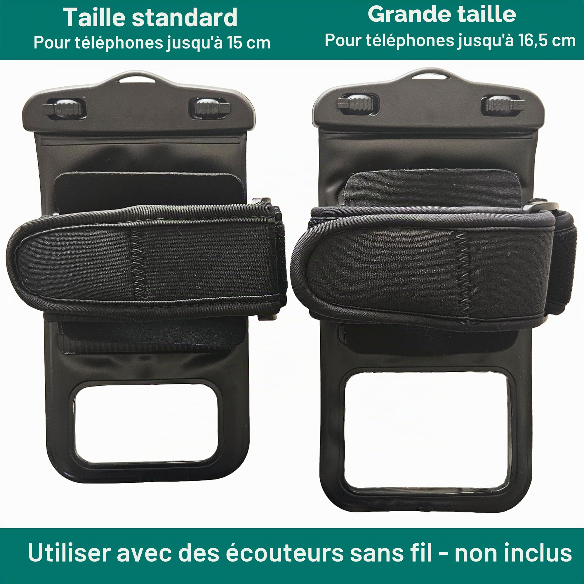 SwimCell Brassard Téléphone Sport Course Étanche Running. Pochette Natation Course Marche. Convient Téléphones Jusqu'à 17 cm. iPhone 11-13 Samsung Galaxy S Android. Standard - Noir