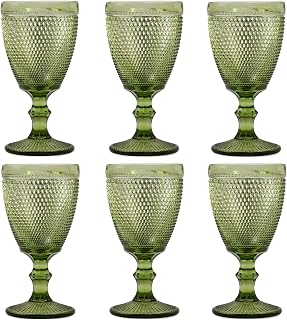 Bandesun Wine Glasses Set of 6 - Vintage Beads Goblet Glass Cup Classic Drinkware