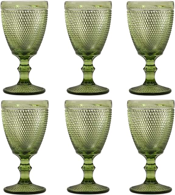 Bandesun Wine Glasses Set of 6 - Vintage Beads Goblet Glass Cup Classic ...