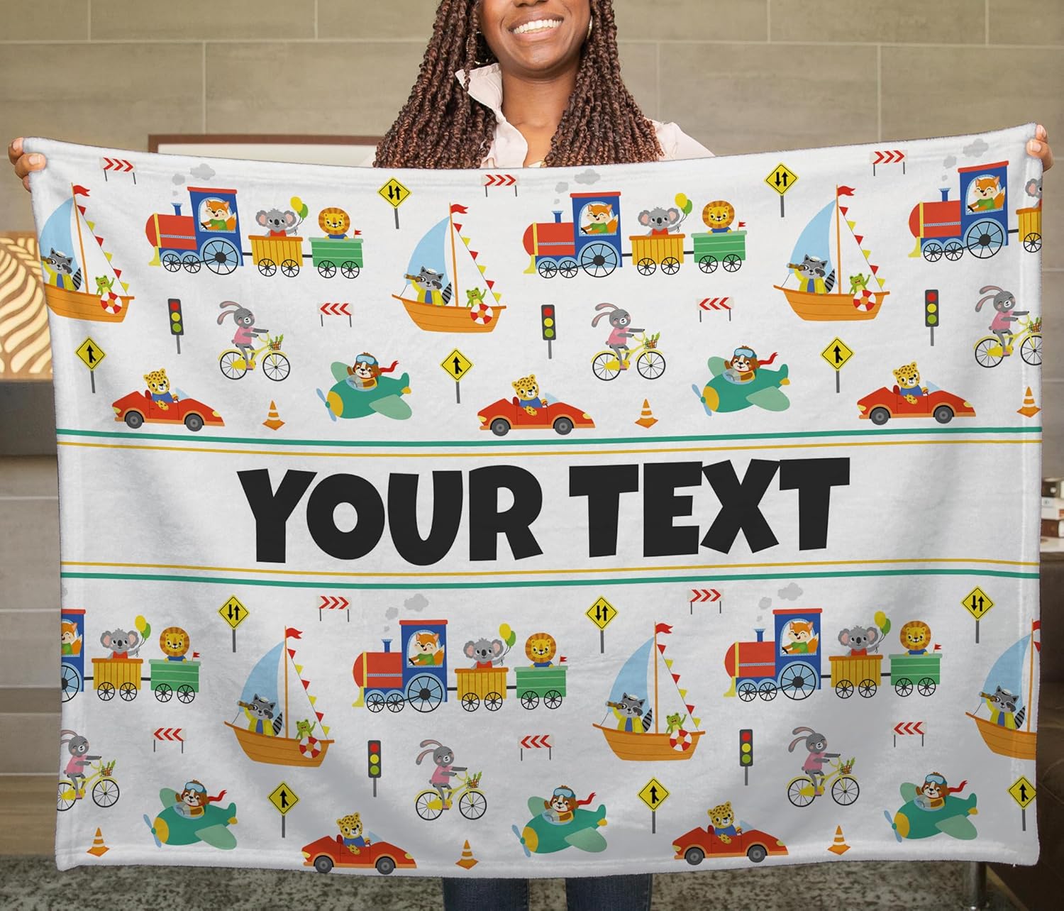 Personalized Blanket for Kids - Robots, Custom Name/Text, Lightweight Plush Fleece Throw for Summer/Daycare, Customized Gift/Birthday Present for Boys/Girls, 50"x60"