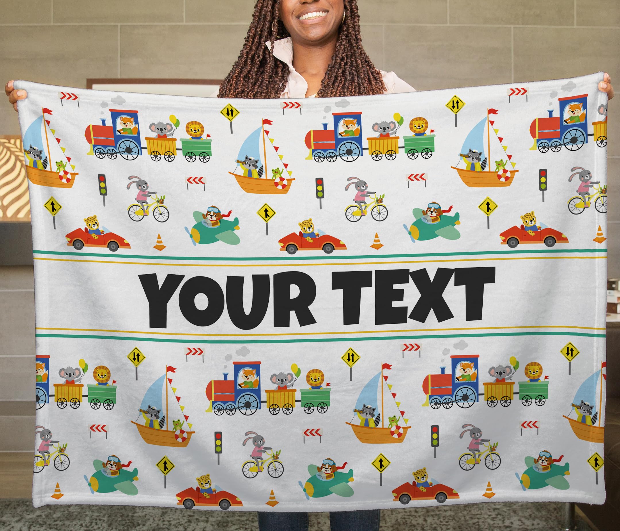 Vehicle Kids Throw Blanket - Custom Personalized Fleece with Name, 50x60 in