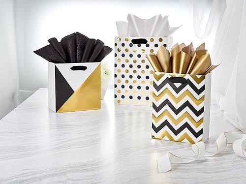 Miniatura 5 de Papyrus Bolsa de regalo grande de 13 pulgadas (lunares negros y dorados) para cumpleaños, bodas, despedidas de soltera, baby shower y todas las