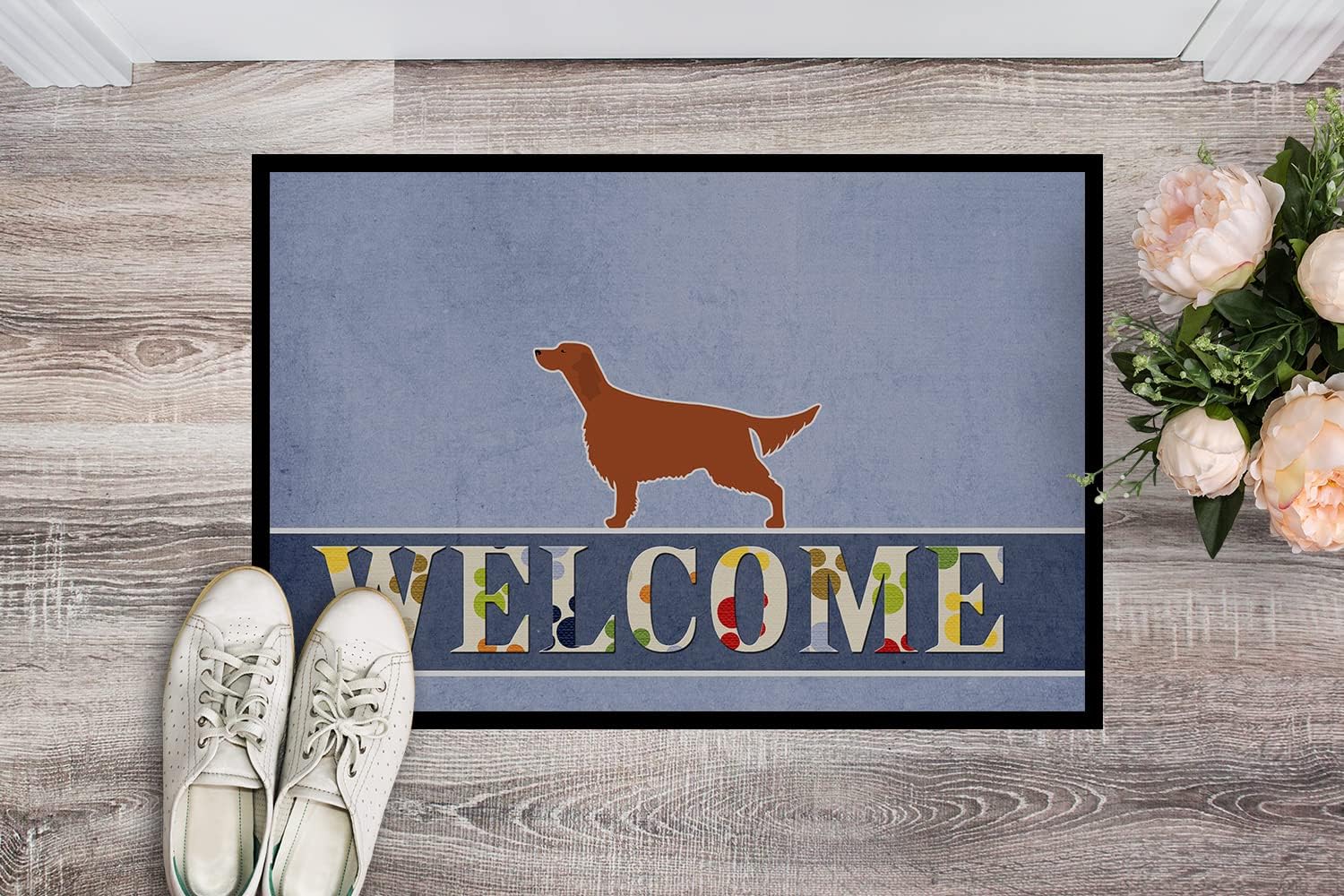 Caroline's Treasures BB5497MAT Irish Setter Welcome Doormat 18x27 Front Door Mat Indoor Outdoor Rugs for Entryway, Non Slip Washable Low Pile, 18H X 27W