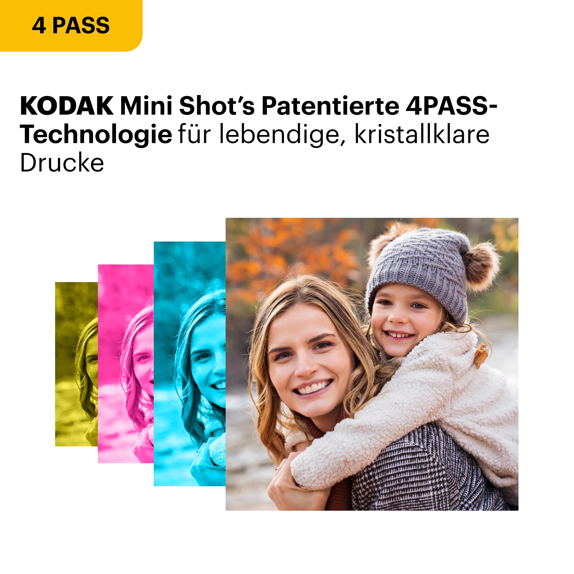 KODAK Mini 3 Retro Tragbarer Fotodrucker, 7,6 x 7,6 cm, Bluetooth, 4PASS-Farbsublimation, Weiß