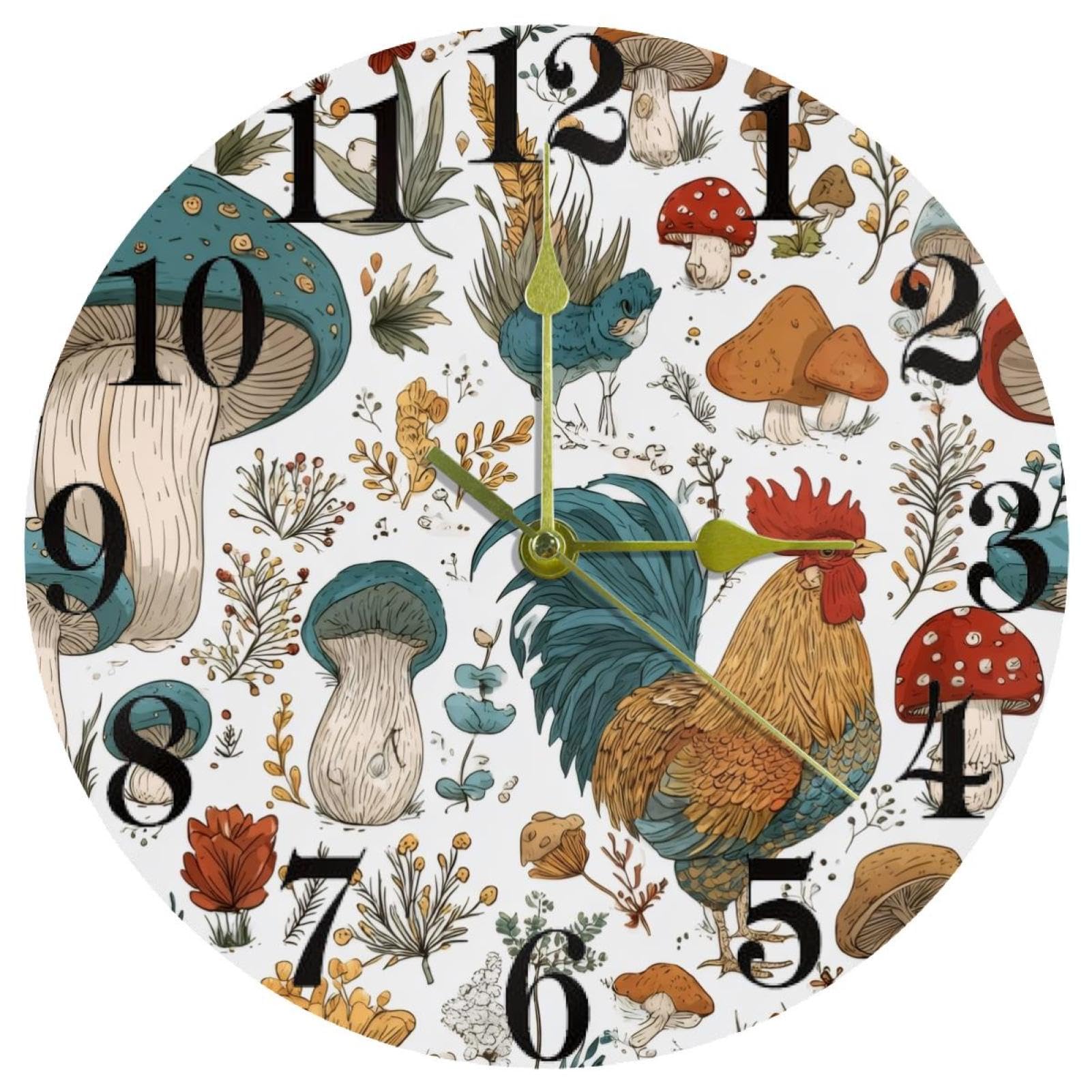Horloge murale champignons à quartz silencieuse pour la décoration de la maison et de la cuisine