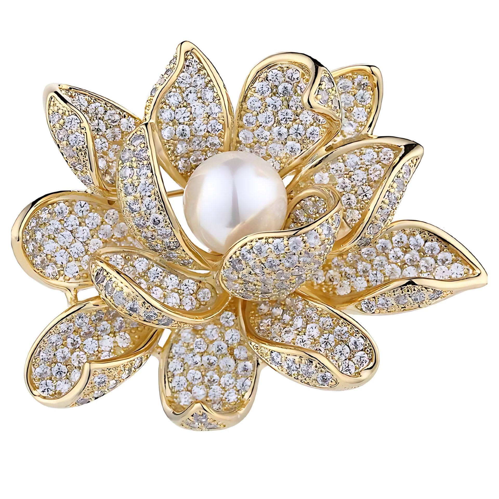 Gold Plated Crystals And Pearl Studded Flower Brooch Cum Saree Pin For Women (Brooch0621) 1 Pc