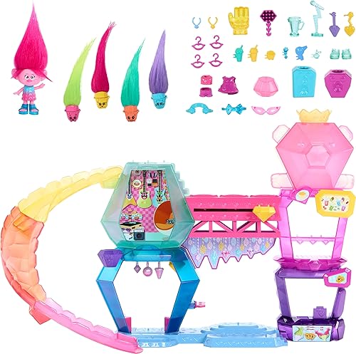 Miniatura 5 de Mattel DreamWorks Trolls Band Together Toys, Mount Rageous con muñeca pequeña Queen Poppy y más de 25 accesorios, 4 paletas para el cabello