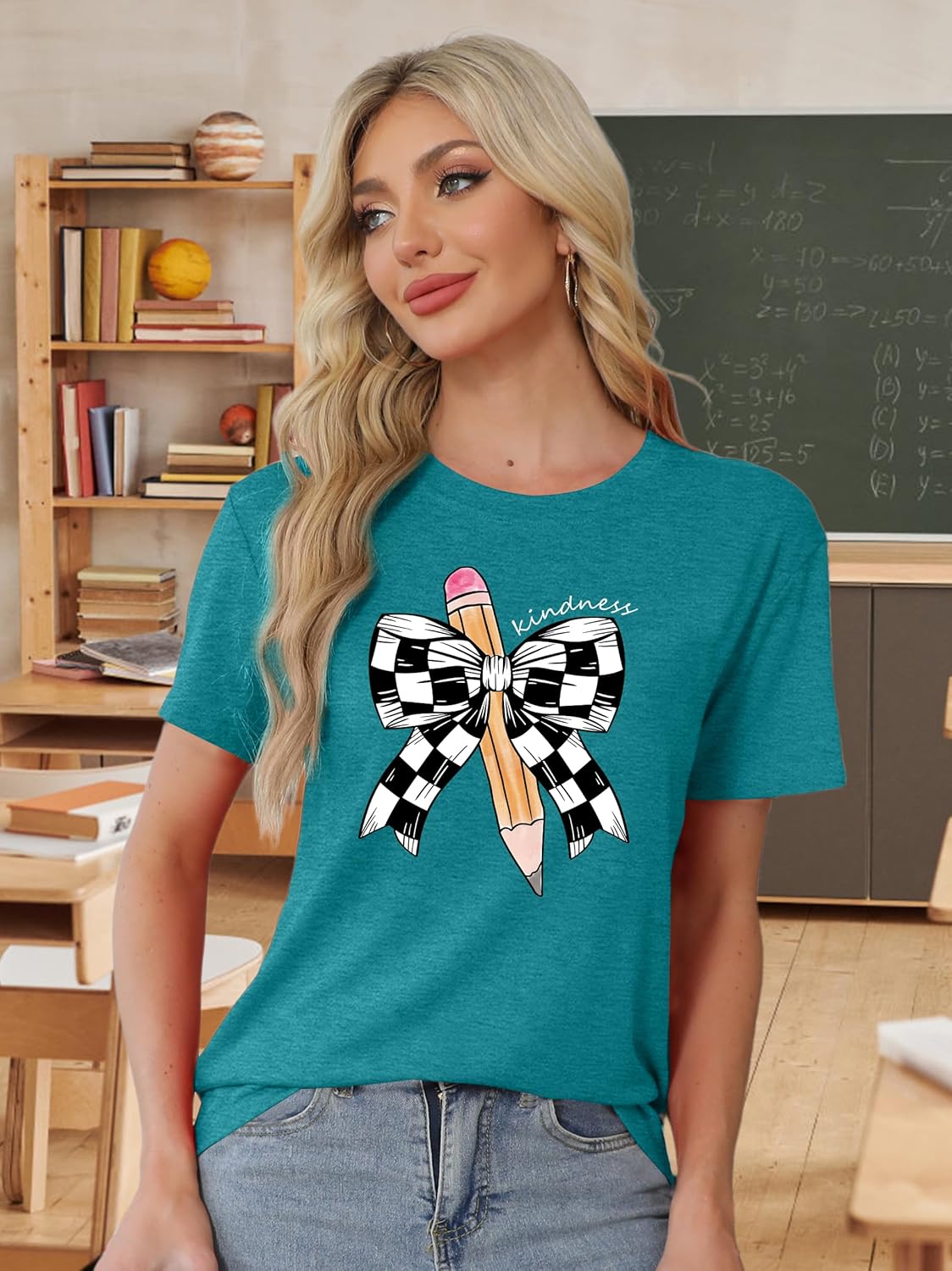 Teacher Shirts for Women Checkered Teach Printed T-Shirt Graphic Teaching Gifts Tees Casual Short Sleeve Tops - Image 3