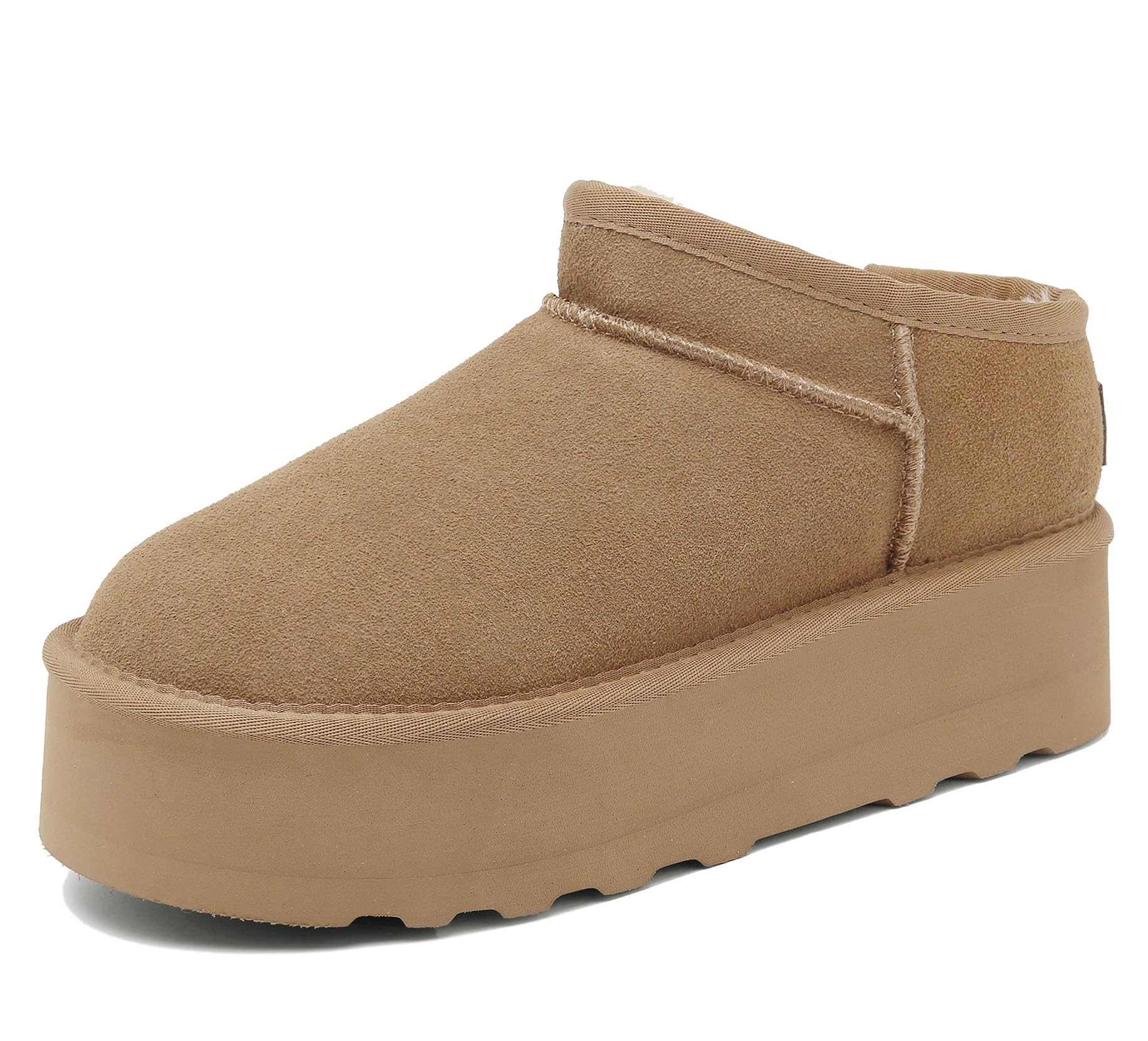 Women's Ultra Mini Platform Fashion Boot Classic Short Ankle Boot Cloud Warm Fur Lined Snow Boots Anti-Slip Winter Boots for Outdoor,Khaki 7 US